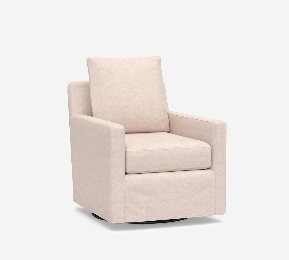 Ayden Slipcovered Swivel Glider, Polyester Wrapped Cushions, Performance Heathered Basketweave Alabaster White - Image 0