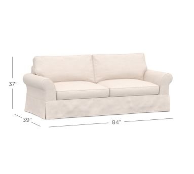PB Comfort Roll Arm Slipcovered Sleeper Sofa 2x2, Box Edge Memory Foam Cushions, Chenille Basketweave Charcoal - Image 4
