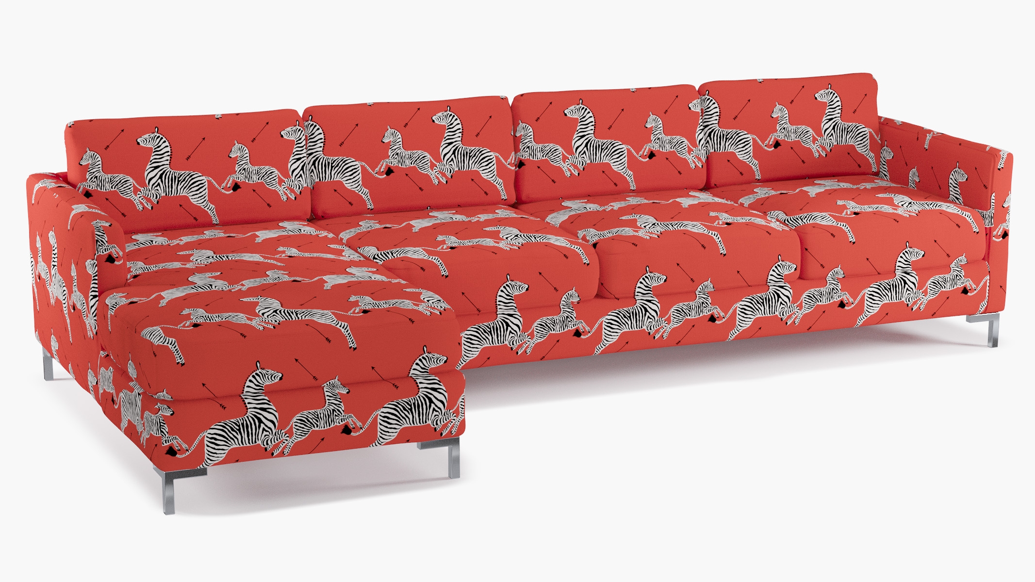 Modern Sectional, Left Facing, Coral Zebra, Chrome L Leg - Image 1