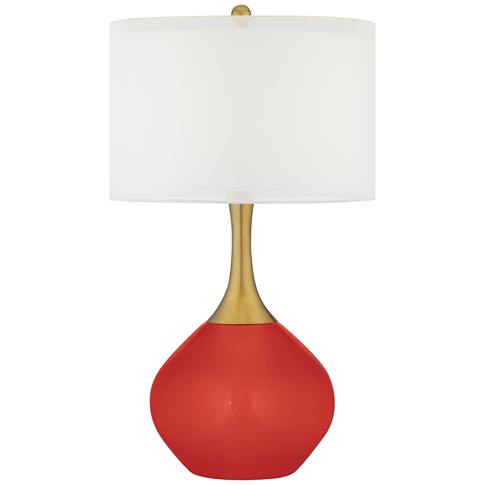 Color Plus Nickki Brass 30 1/2" Modern Cherry Tomato Red Table Lamp - Image 0