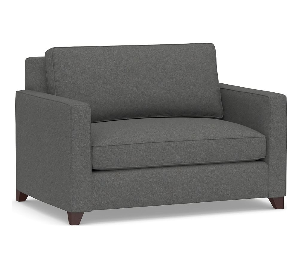 Cameron Square Arm Upholstered Twin Sleeper Sofa with Air Topper, Polyester Wrapped Cushions, Park Weave Charcoal - Image 0