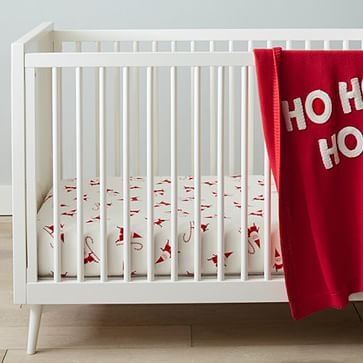 Modern Smiley Santa Fitted Sheet, Crib Red & White, WE Kids - Image 1