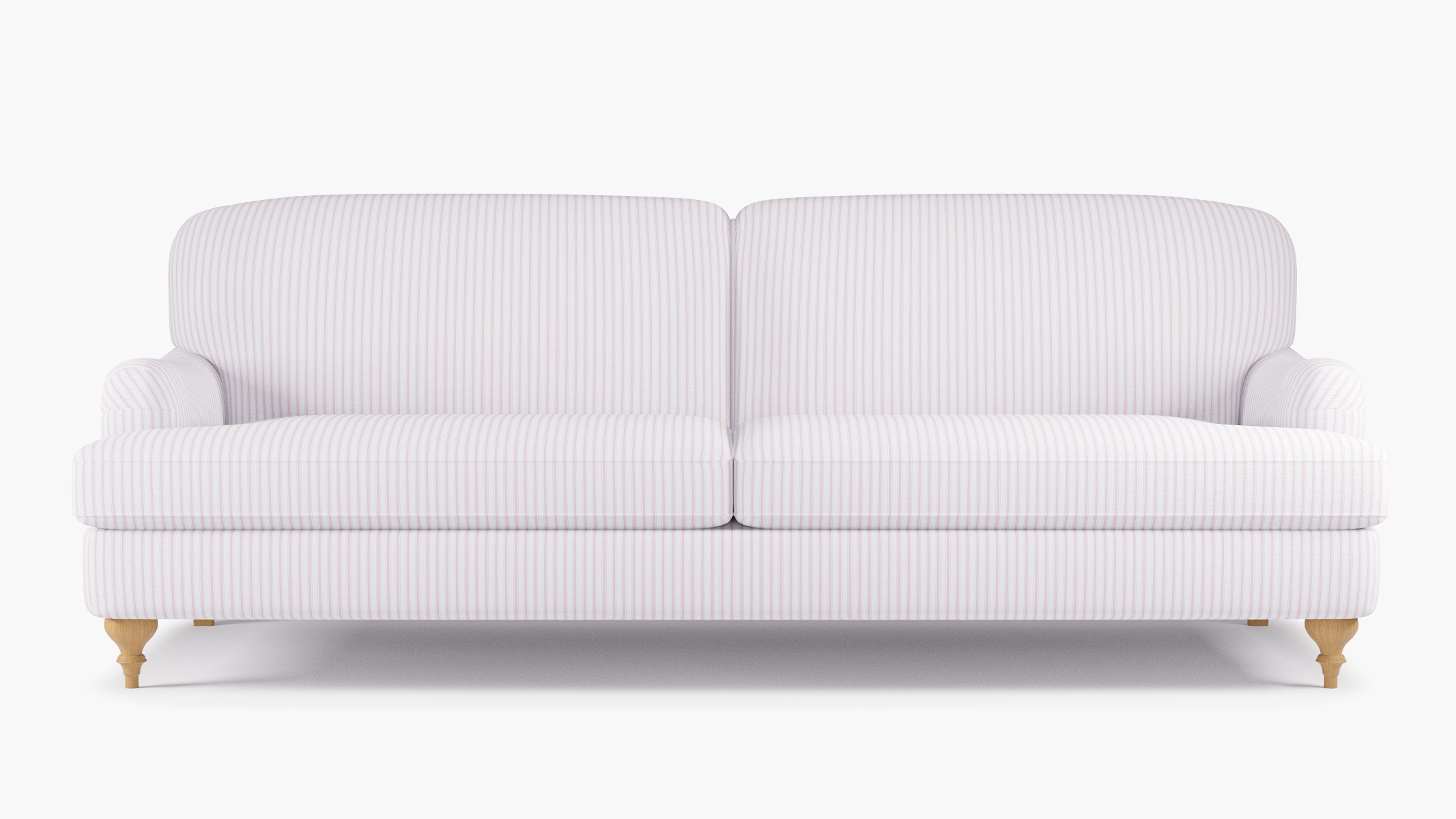English Roll Arm Sofa, Pink Classic Ticking Stripe, Natural Turned Wood Leg - Image 0