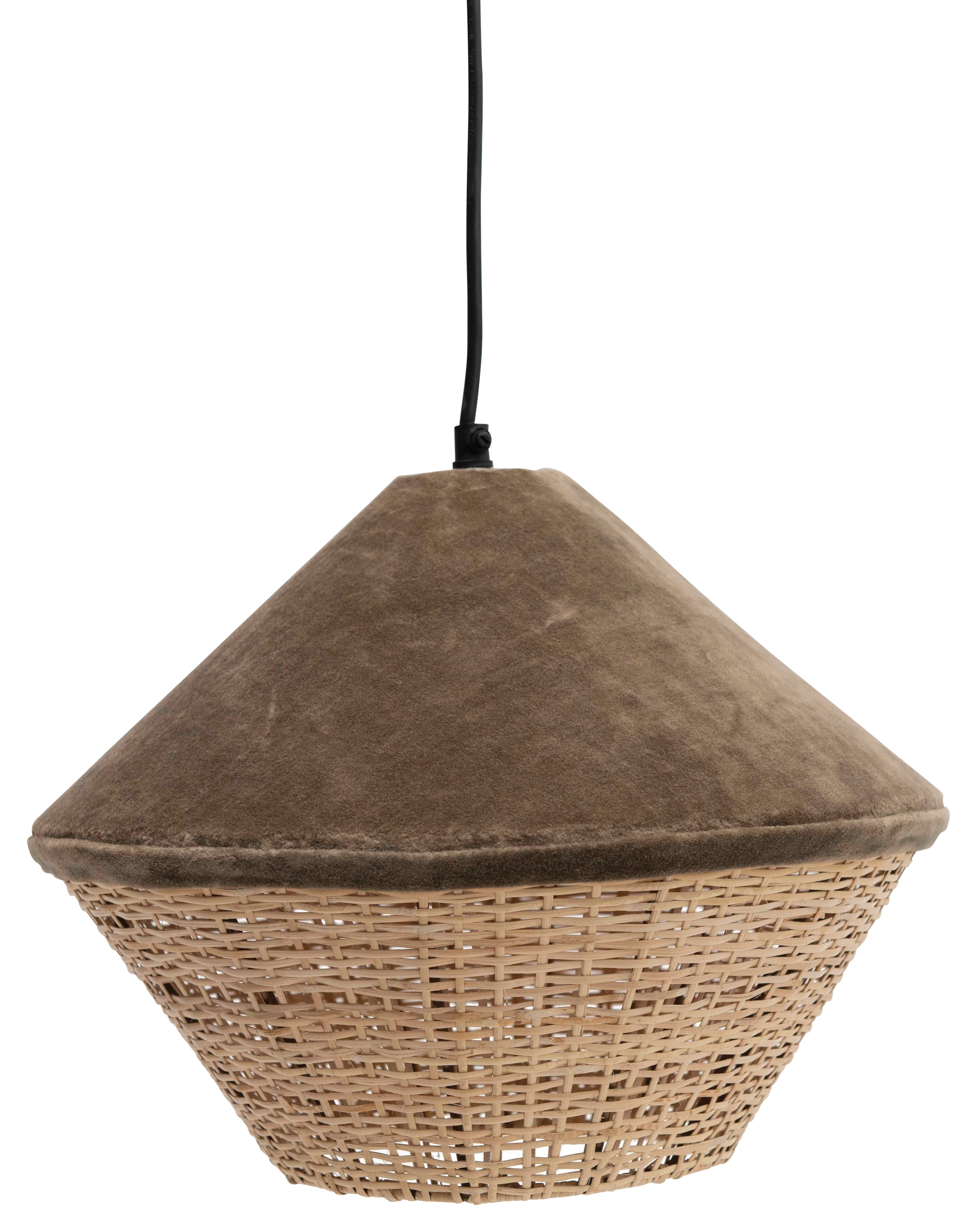 12" Round Cotton Velvet & Rattan Pendant Light with 6' Cord (Hardwire Only) - Image 0