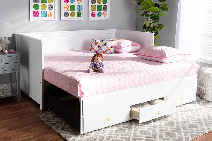 Thomas Classic and Traditional White Finished Wood Expandable Twin Size to King Size Daybed with Storage Drawers - Image 11