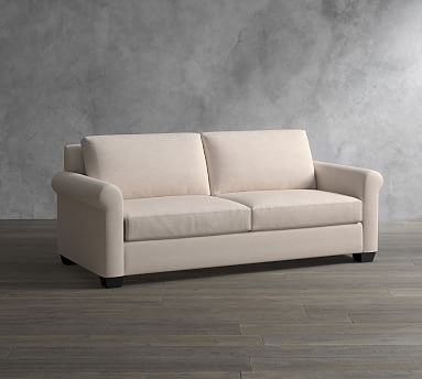 York Roll Arm Upholstered Sofa 82.5", Down Blend Wrapped Cushions, Performance Brushed Basketweave Chambray - Image 0