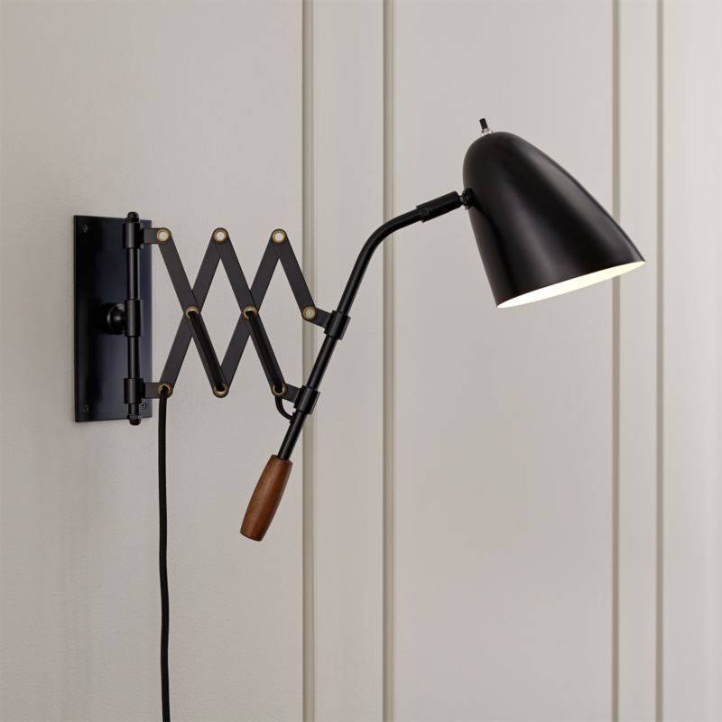 Morgan Black Adjustable Arm Plug In Wall Sconce Light - Image 2
