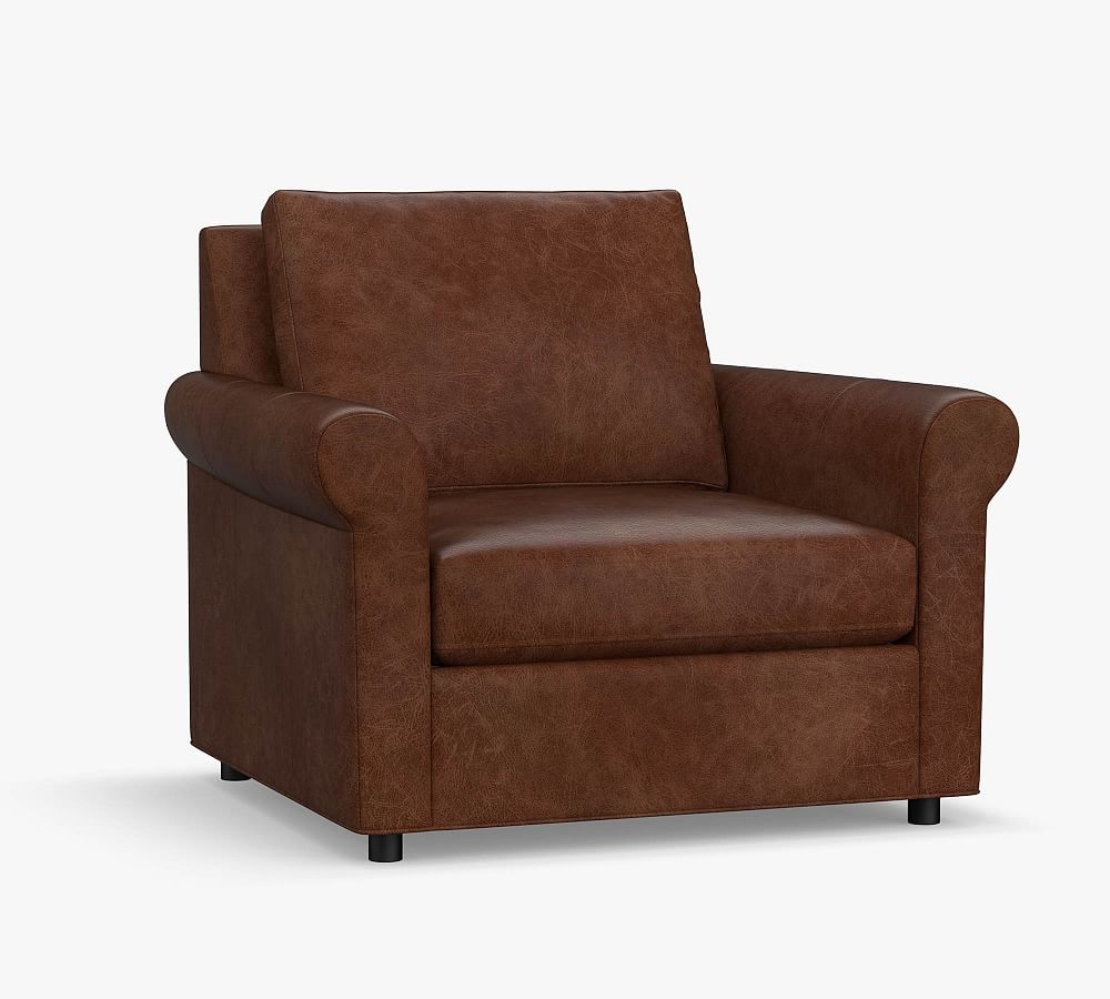SoMa Sanford Roll Arm Leather Armchair, Polyester Wrapped Cushions, Churchfield Ebony - Image 0