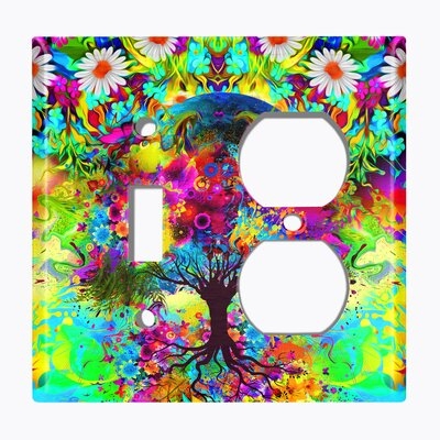 Metal Light Switch Plate Outlet Cover (Flower Tree - Single Toggle Single Duplex) - Image 0