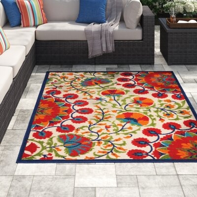 Lahaina Floral Ivory/Red/Green Indoor/Outdoor Area Rug - Image 0