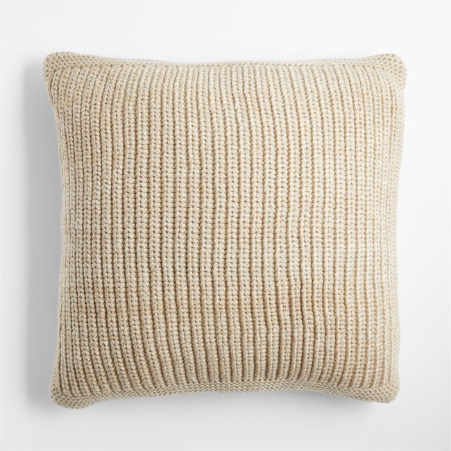 Ginger Beige Wool Blend 23''x23 Fisherman Knit Throw Pillow Cover - Image 0