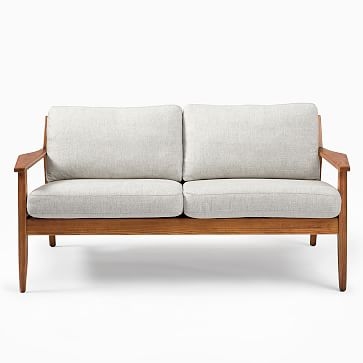 Mid Century Show Wood 66" Sofa, Performance Coastal Linen, Storm Gray, Pecan - Image 3