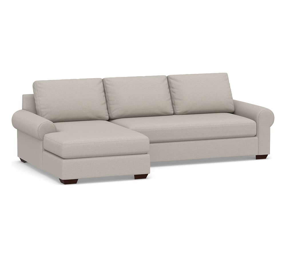 Big Sur Roll Arm Upholstered Right Arm Loveseat with Chaise Sectional and Bench Cushion, Down Blend Wrapped Cushions, Chunky Basketweave Stone - Image 0