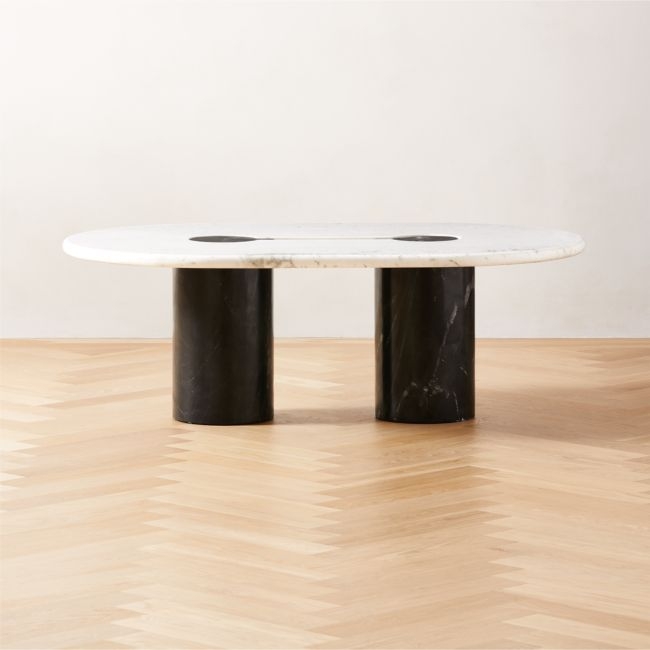 Liguria 51.25" Oval White Marble Coffee Table with Black Marble Base by Gianfranco Frattini - Image 0