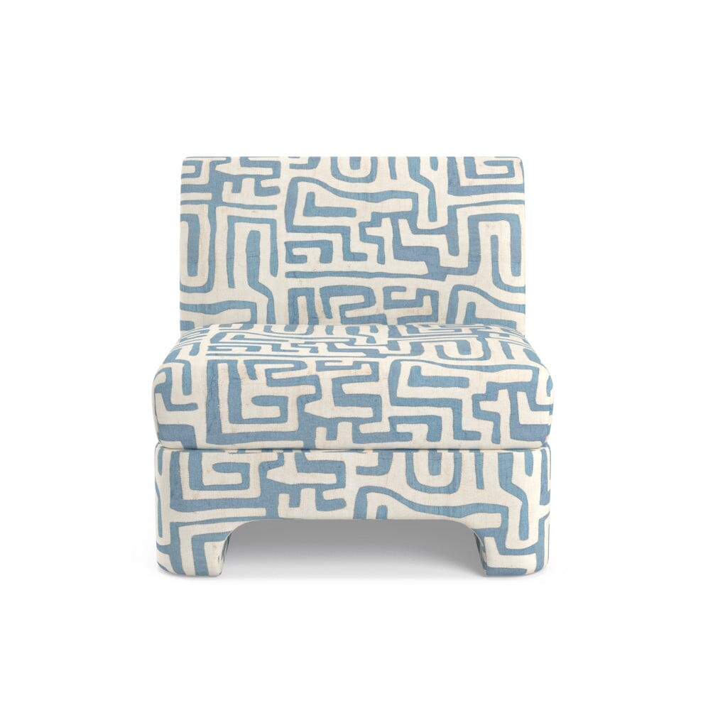 Indigo Classic Kuba Cloth Sienna Slipper Chair by St. Frank | Blue | 30"W x 30"D x 30"H Seat - Image 0