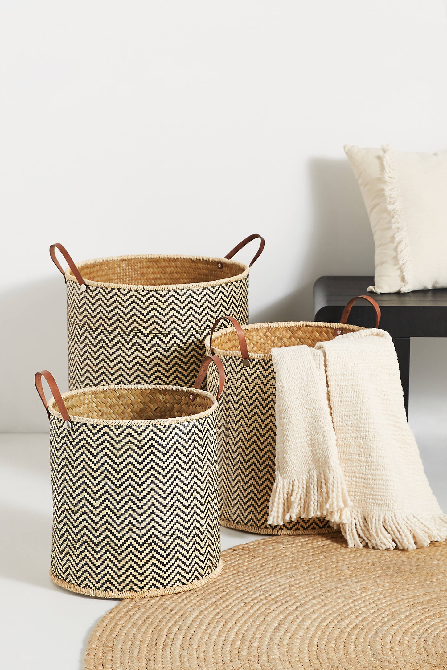 Ziggy Palm Leaf Baskets, Set of 3 - Image 0