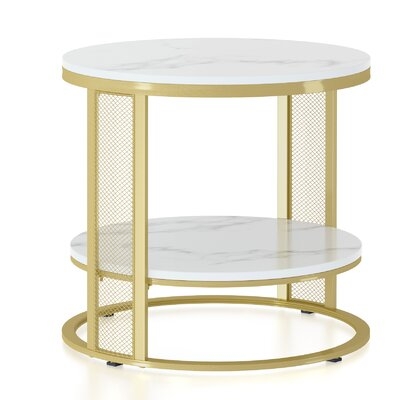 With A Sleek Golden Metal Iron Base For Added Style.Featuring 2-Tier Unique Marble Table For A Durable Foundation.No Special Skills, Follow Instruction And Easy To Assemble Together.Finely Polished Edge Prevent Families From Getting Injuries During Usage. - Image 0