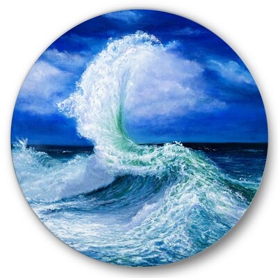 Waves Breaking During Wild Ocean Tide - Nautical & Coastal Metal Circle Wall Art - Image 0