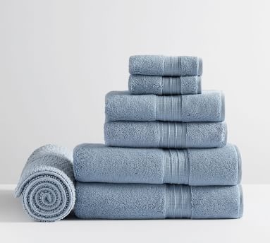 Hydrocotton Organic Bath, Hand, Washcloth Towels &amp; 1 Bath Mat, Set of 7, Porcelain Blue - Image 2