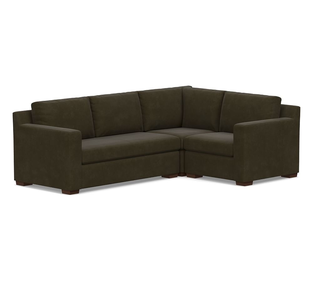 Shasta Square Arm Leather Left Arm 3-Piece Corner Sectional, Polyester Wrapped Cushions, Aviator Blackwood - Image 0