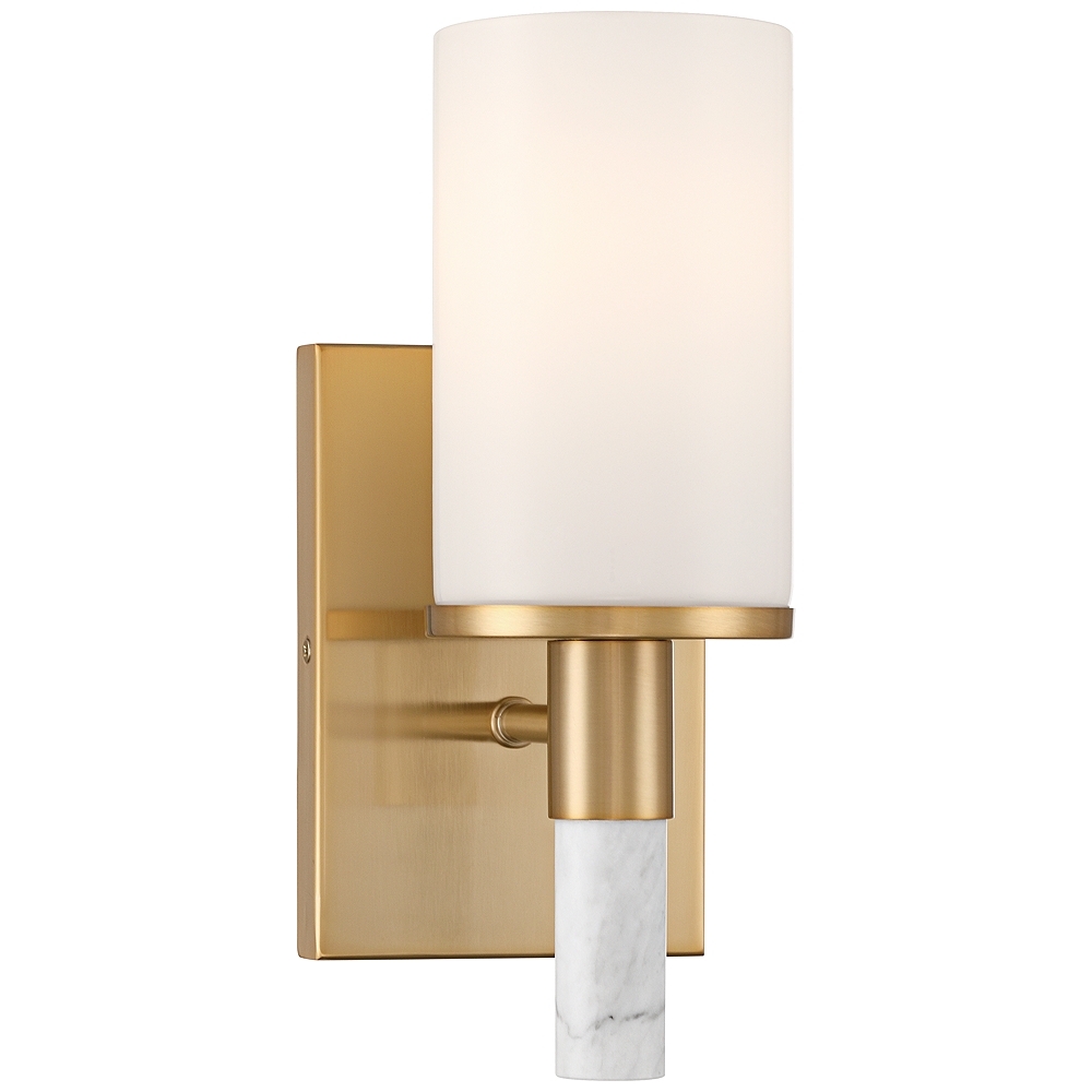 Possini Euro Lucius 11" High Soft Gold and White Marble Wall Sconce - Image 0