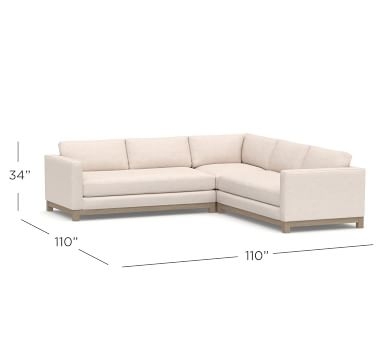 Jake Upholstered 3-Piece L-Shaped Sectional with Wood Legs, Polyester Wrapped Cushions, Jumbo Basketweave Pebble - Image 4