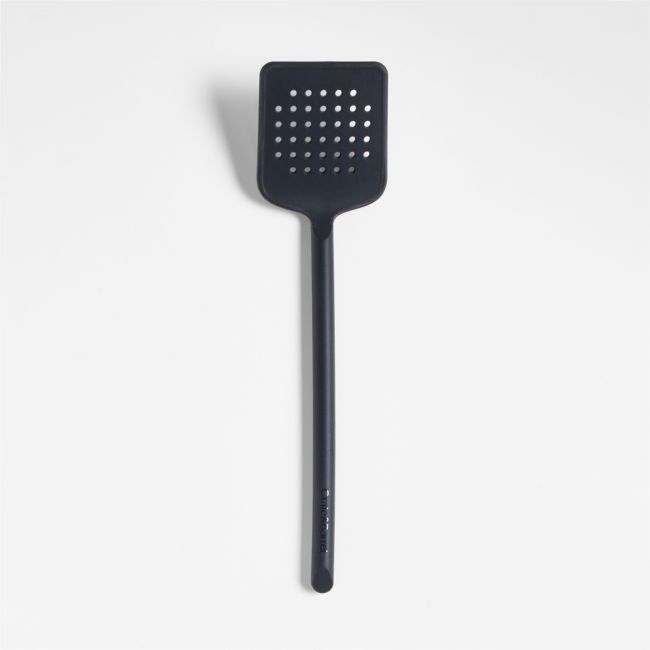 Crate & Barrel Black Silicone Slotted Turner Spatula - Image 0
