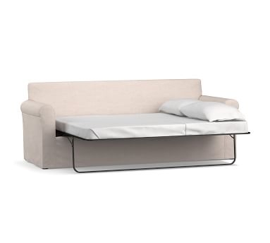 Cameron Roll Arm Slipcovered Side Sleeper Sofa, Polyester Wrapped Cushions, Performance Heathered Basketweave Platinum - Image 1