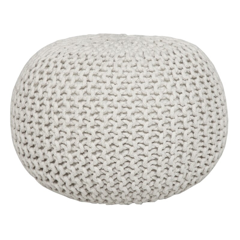 Garst 20'' Wide Round Pouf Ottoman, Ivory Cotton - Image 1