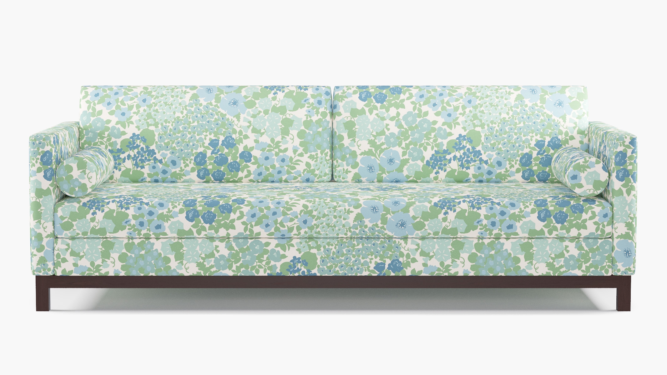 Tailored Tuxedo Sofa, Mist Million Flowers, Espresso Wood Rail - Image 0