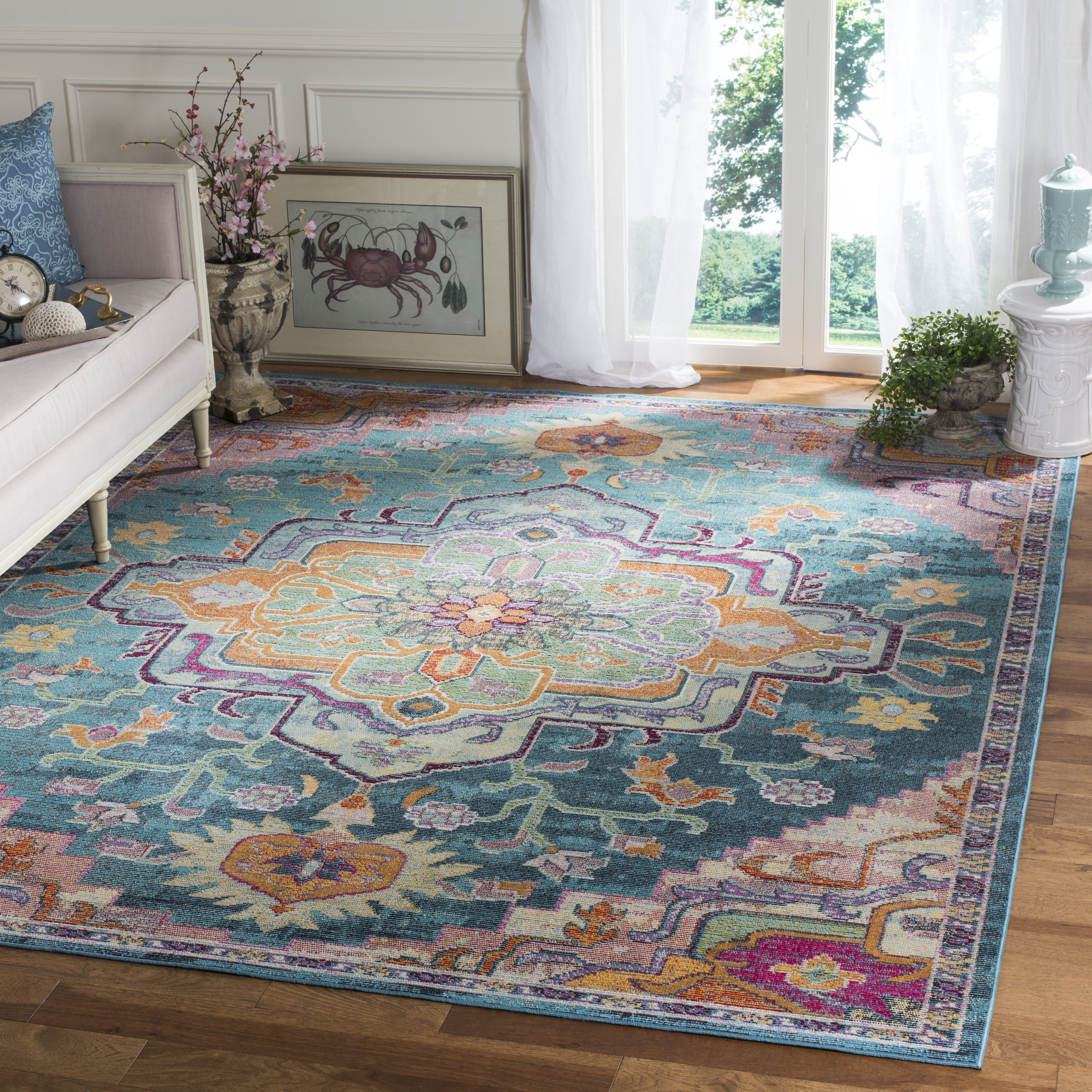 Arlo Home Woven Area Rug, CRS501T, Teal/Rose,  10' X 14' - Image 1