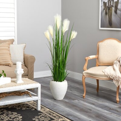 4.5Ft. Wheat Plume Grass Artificial Plant In White Planter - Image 0