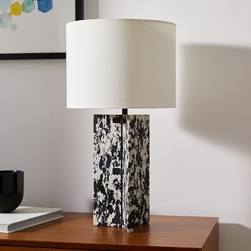 Marble Slab Table Lamp, 22.5", White Marble & Brass - Image 1
