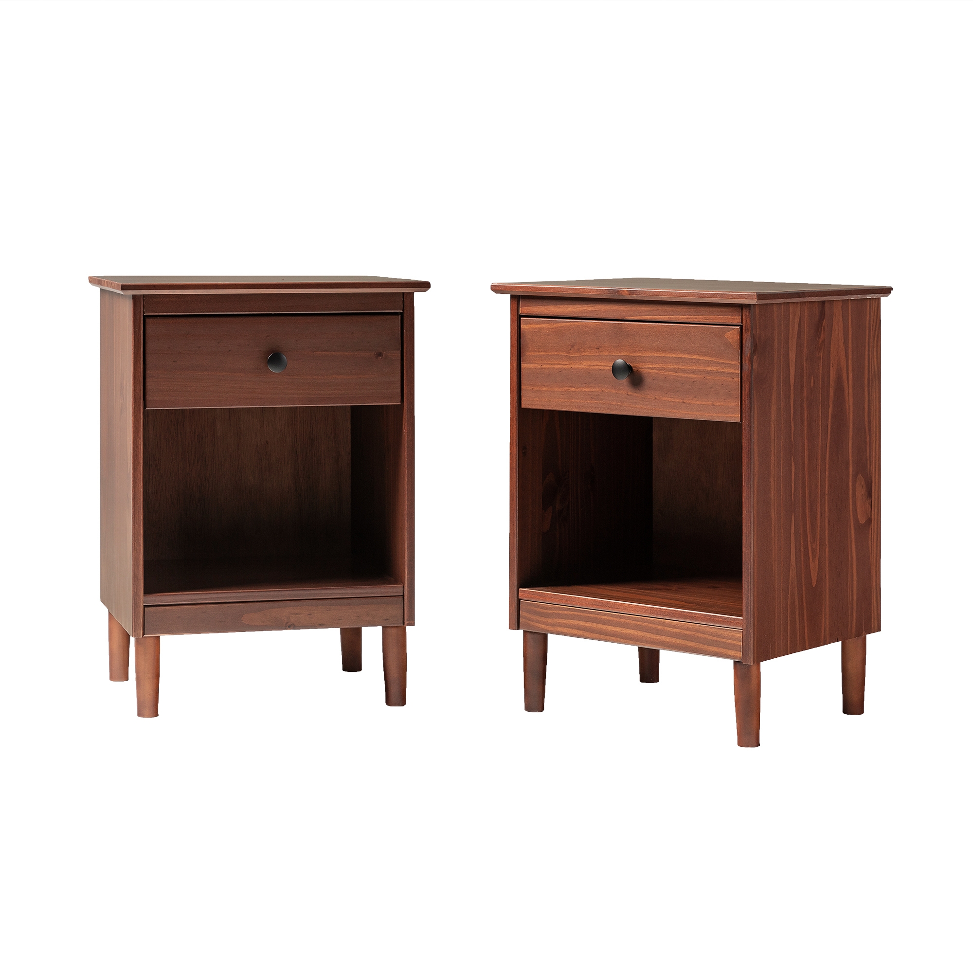 2 Piece, 1 Drawer Solid Wood Nightstands - Walnut - Image 5