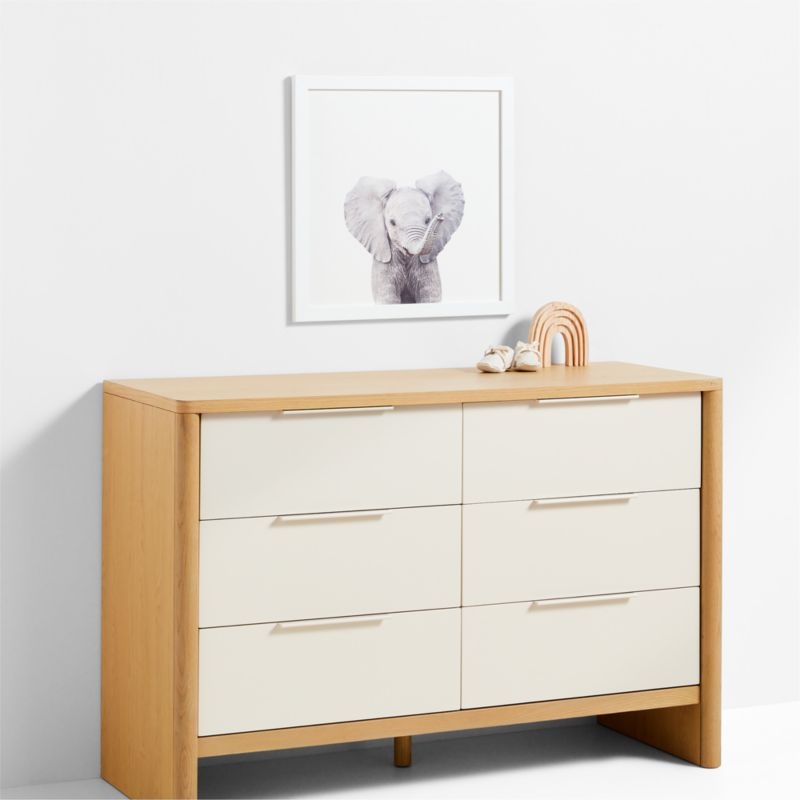 Baby Elephant White Wood Framed Wall Art Print - Image 2