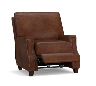 James Square Arm Leather Recliner, Down Blend Wrapped Cushions, Churchfield Ebony - Image 2