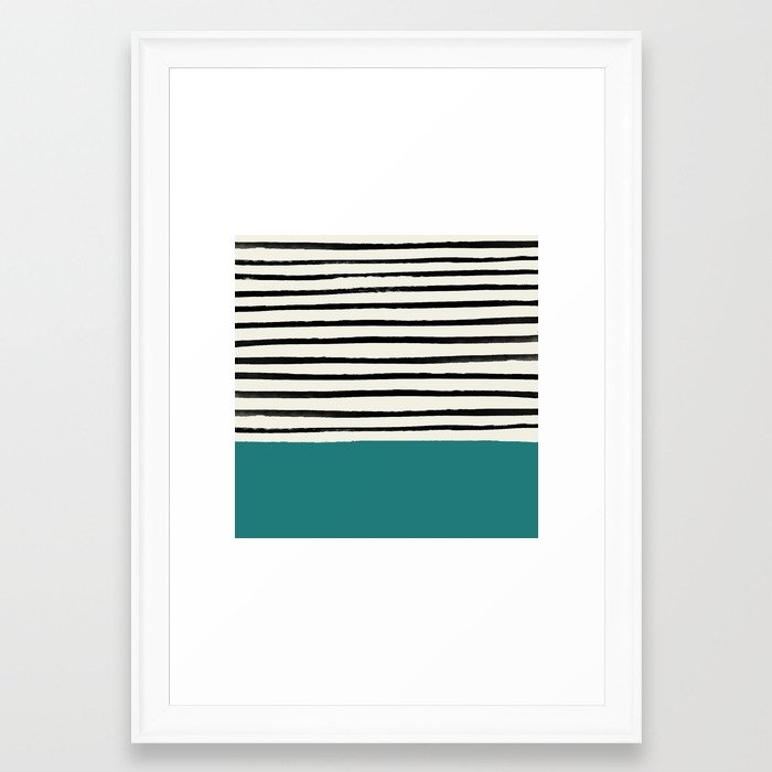 Teal X Stripes Framed Art Print by Leah Flores - Scoop White - Small 13" x 19"-15x21 - Image 0
