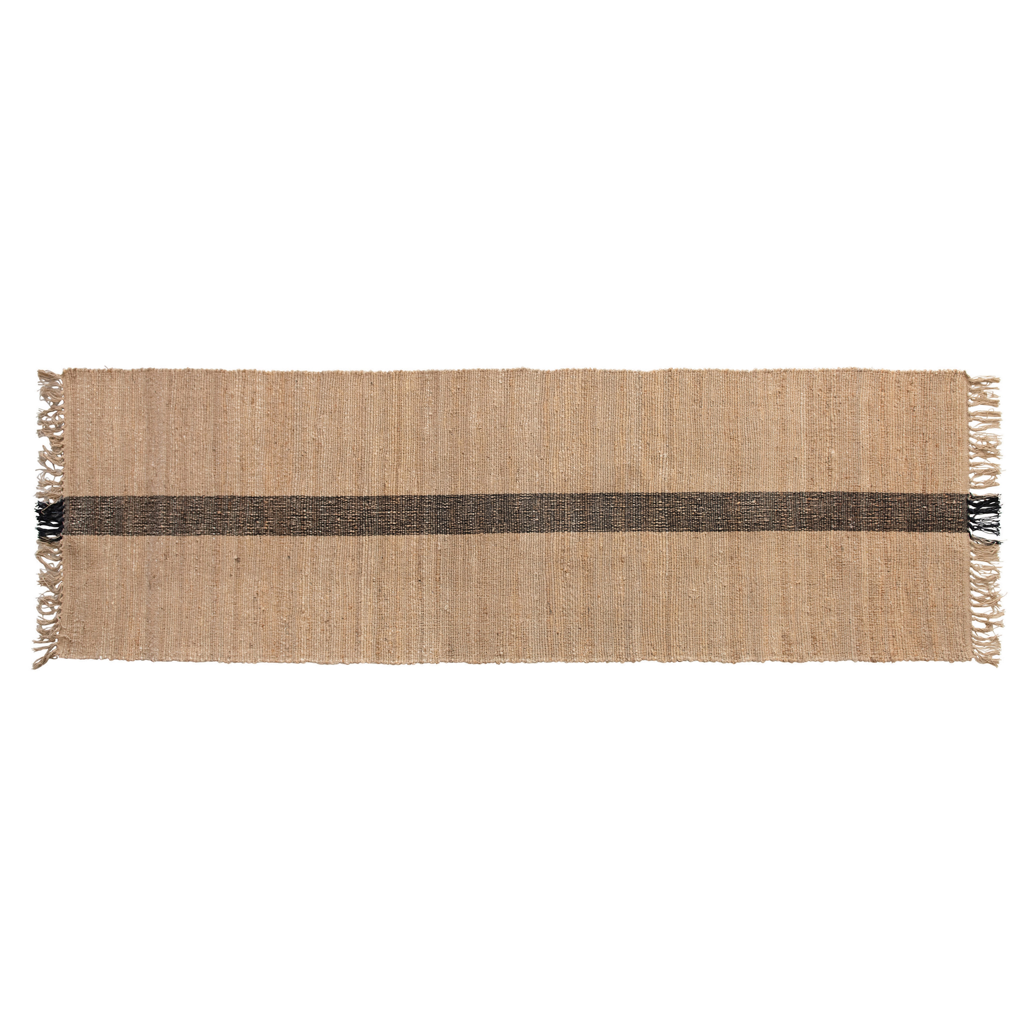 Jute & Cotton Floor Runner with Black Woven Stripe, Natural - Image 0