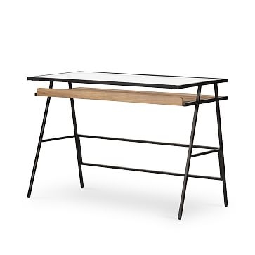 Mixed Wood & Glass Desk, Honey & Gunmetal - Image 0
