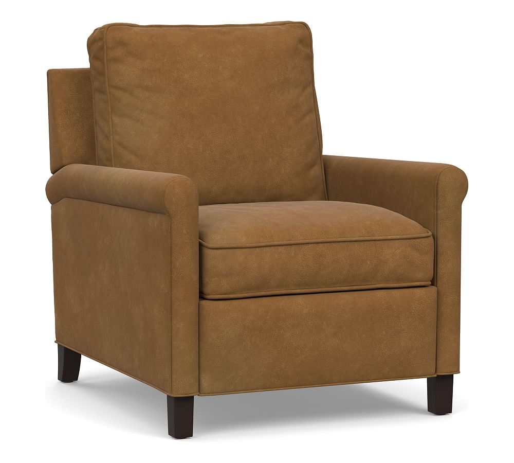 Tyler Roll Arm Leather Recliner without Nailheads, Down Blend Wrapped Cushions, Nubuck Camel - Image 0