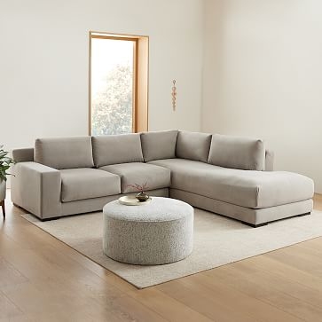 Dalton 119" Left 2-Piece Bumper Chaise Sectional, Performance Washed Canvas, Storm Gray, Almond - Image 1