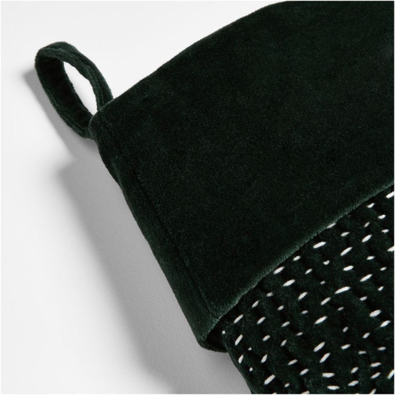 Sashiko Green Velvet Christmas Stocking - Image 4