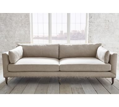 Tallulah Upholstered Sofa 84", Down Blend Wrapped Cushions, Performance Heathered Basketweave Dove - Image 5