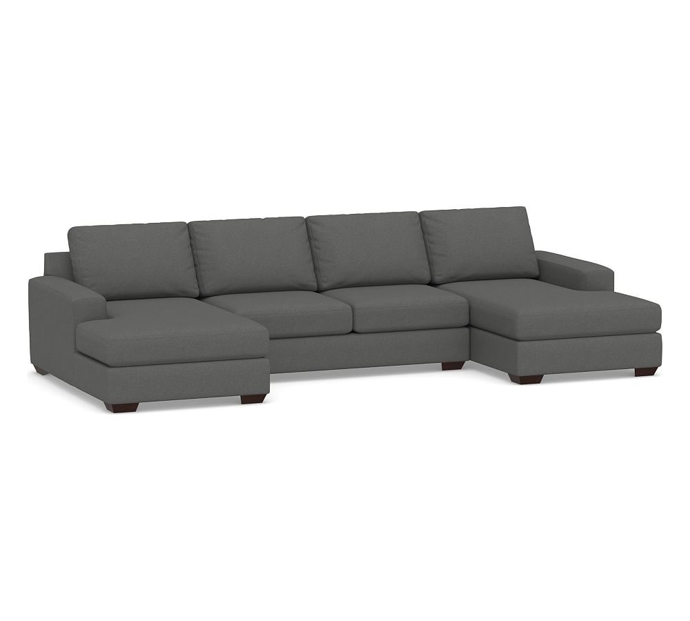 Big Sur Square Arm Upholstered U-Chaise Loveseat Sectional, Down Blend Wrapped Cushions, Park Weave Charcoal - Image 0
