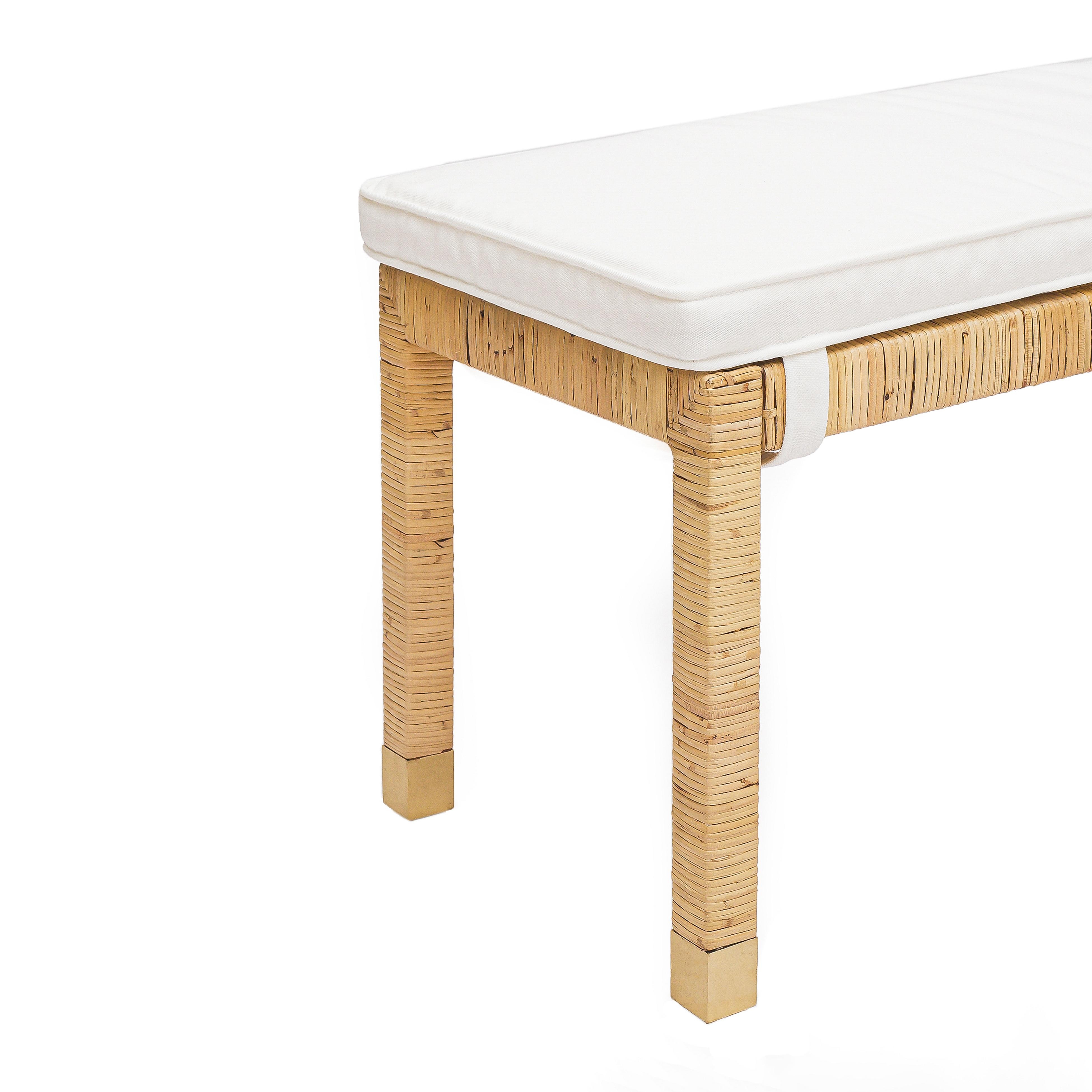 Amara Natural Woven Rattan Performance Fabric Bench - Image 2