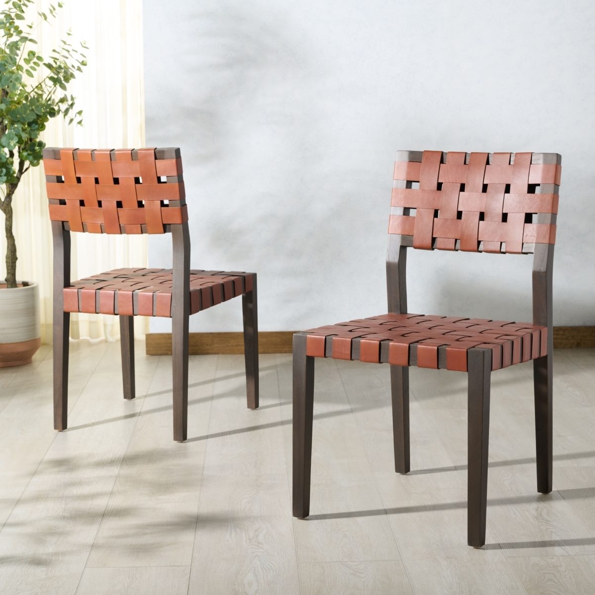 Bette Woven Leather Dn Chair - Brown / Walnut - Image 2