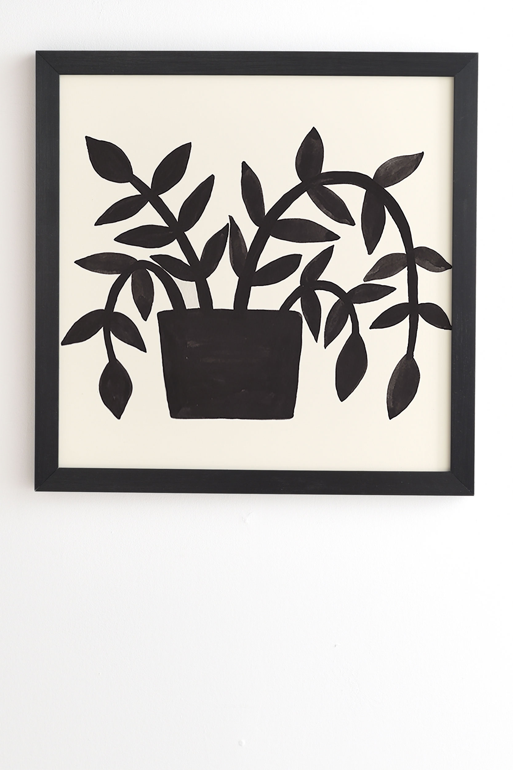 Black Painted Plant by Pauline Stanley - Framed Wall Art Basic Black 30" x 30" - Image 1