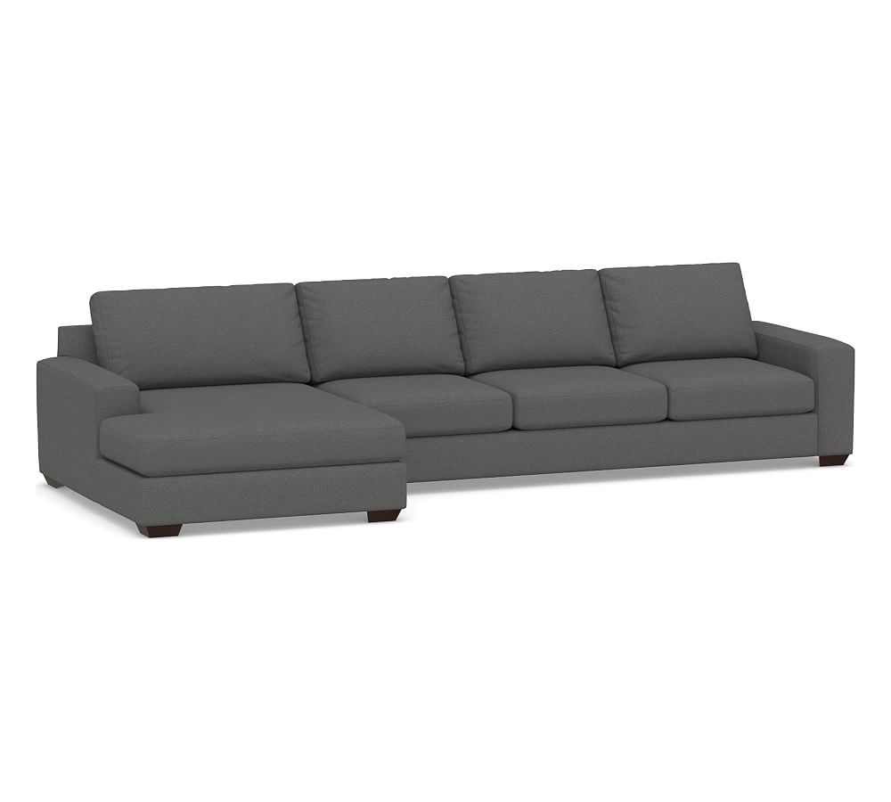 Big Sur Square Arm Upholstered Right Arm Grand Sofa with Double Chaise Sectional, Down Blend Wrapped Cushions, Park Weave Charcoal - Image 0