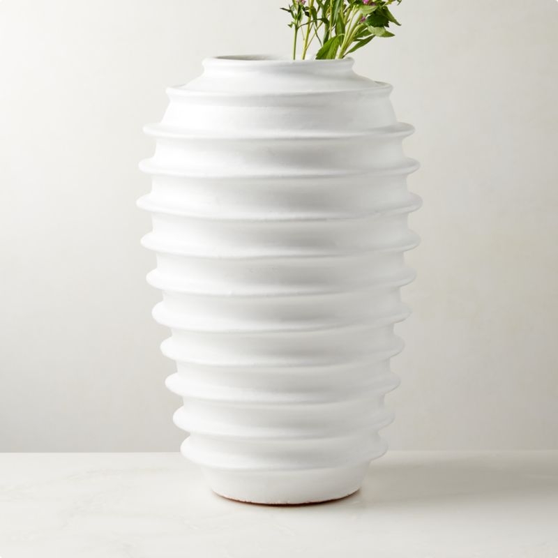 Zion Ribbed White Vase - Image 1
