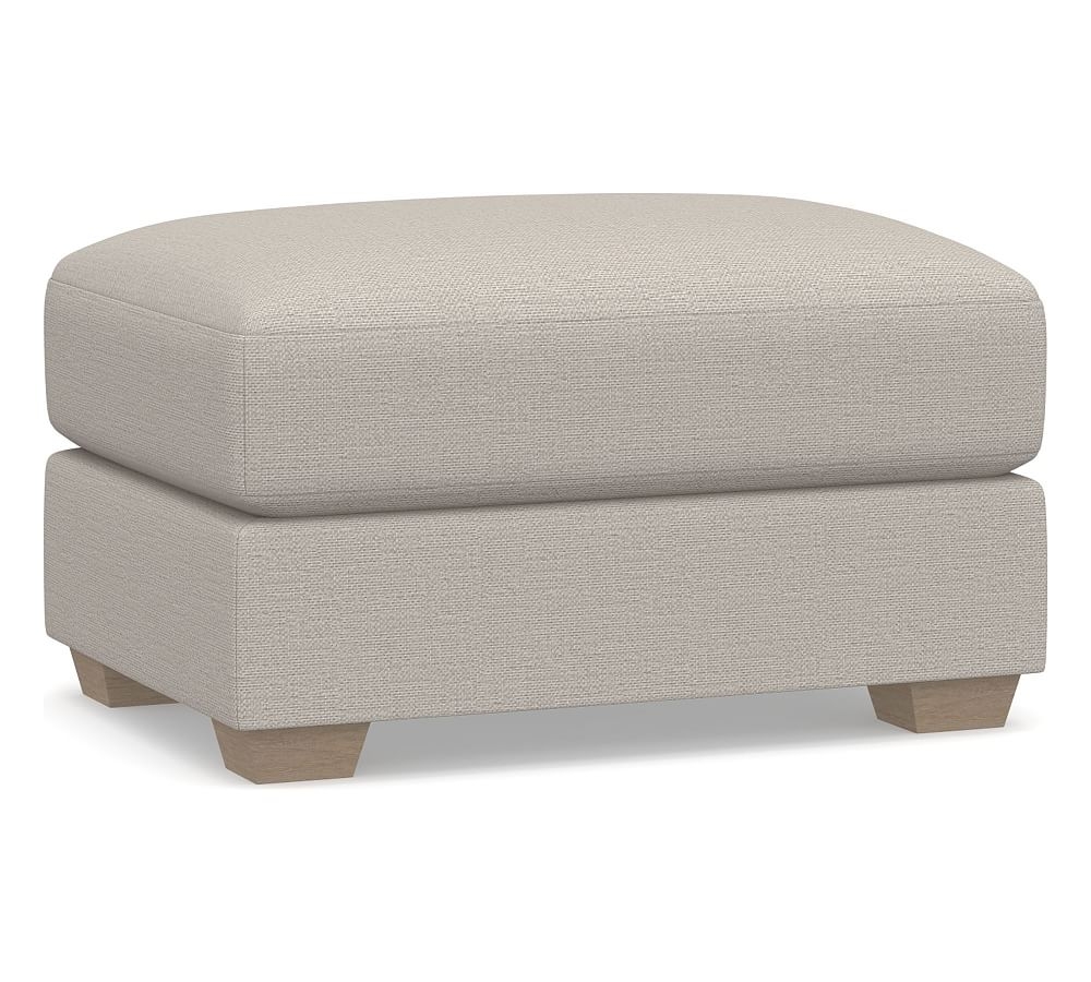 Canyon Upholstered Ottoman, Polyester Wrapped Cushions, Chunky Basketweave Stone - Image 0